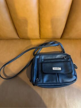 Multi-Sac Black Leatherette Crossbody with Front Flap Pocket